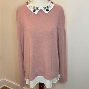 Charter Club Luxury Cashmere Embellished Collar Layered Hem Sweater Pink L